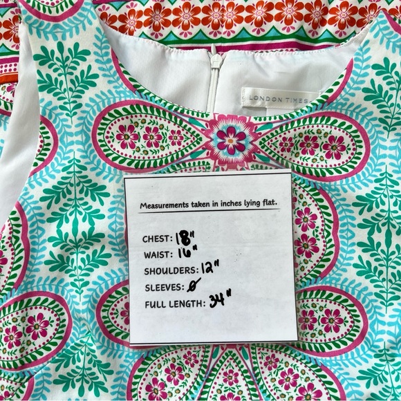 London Times Sleeveless Shift Dress Multicolor Boho Medallion Print‎ Size 6 - Picture 8 of 8